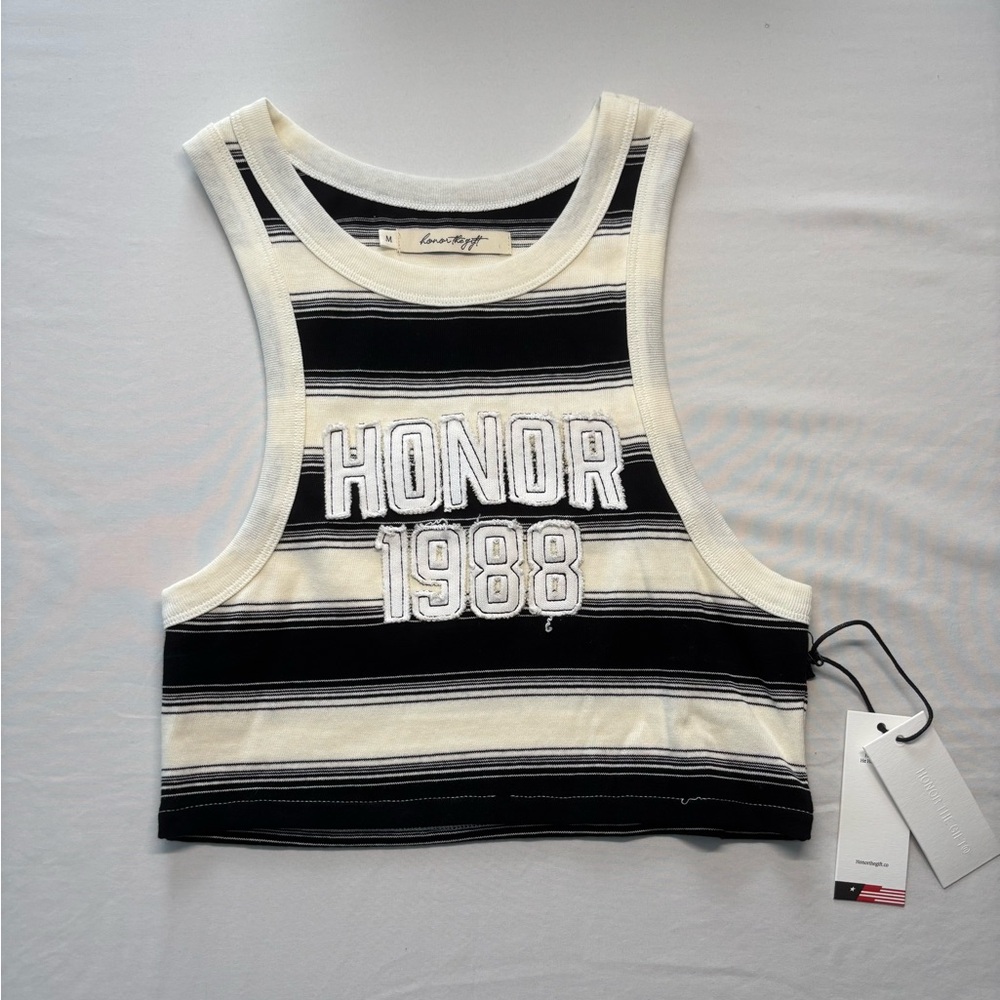 Honor the Gift Women’s Crop Racerback Tank Top Black & White Striped Size M NWT